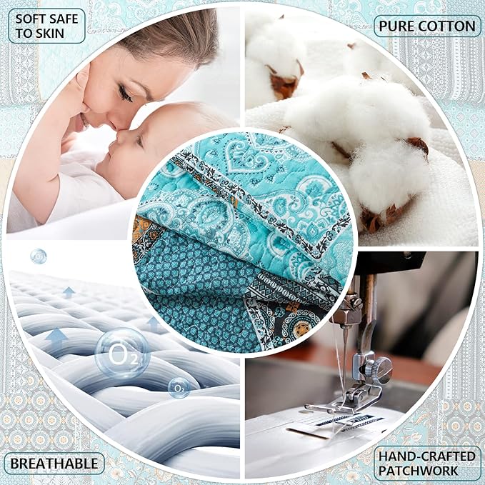 BEDIFANY 3 Pieces Cotton King Size Quilt Sets, King Bedspread Lightweight Quilted Reversible Coverlets Farmhouse Quilt Bedding Sets Boho King Quilt Set for Bed Decorations for All Seasons