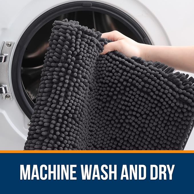 OLANLY Bathroom Rugs 47x32, Extra Soft Absorbent Chenille Bath Rugs, Rubber Backing Quick Dry, Machine Washable Bath Mats for Bathroom Floor, Tub and Shower, Home Decor Accessories, Dark Grey