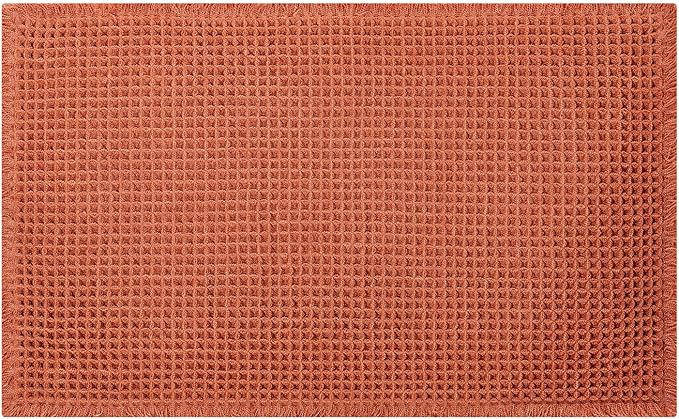 Waffle Bath Mat - Boho Bathroom Rugs Non Slip Washable, Super Absorbent & Quick Dry, Small Bath Mats Farmhouse Bathroom Decor, 18'' x 30'', Dirty Orange