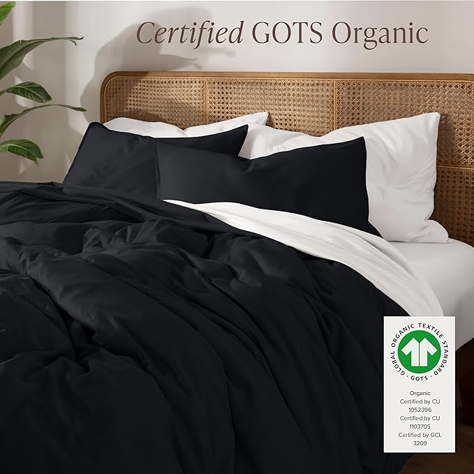 Bare Home 100% Organic Cotton Jersey Duvet Cover Set - King/Cal King Size - Ultra Soft - 100% Cotton - 3pcs - Corner Ties - Button Closure - Bedding Duvet Cover & Pillow Shams (King/Cal King, Black)