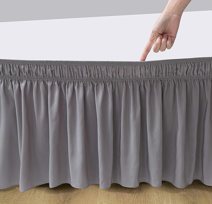 Biscaynebay Wrap Around Bed Skirts for Queen Beds Extra Long Drop of 25", Silver Grey Adjustable Elastic Dust Ruffles Easy Fit Wrinkle Resistant Silky Luxurious Fabric Machine Washable