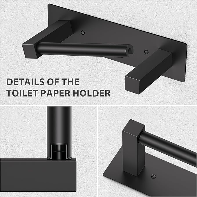 Black Bathroom Toilet Paper Holder Wall Mount, Stainless Steel Commercial Toilet Paper Dispenser Paper Towel Holder, Large Bathroom Toilet Tissue Roll Holder