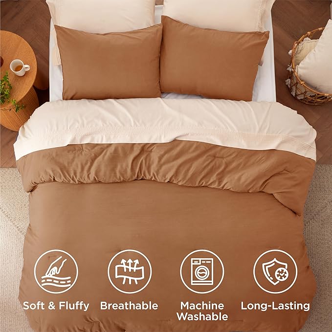 Bedsure Full Size Comforter Set, Pumpkin Soft Prewashed Bedding for All Seasons, 3 Pieces GentleSoft™ Warm Down Alternative Bed Set, 1 Lightweight Comforter (82"x86") and 2 Pillowcases (20"x26")