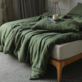 XZ XIFA Green Linen Duvet Cover Full, 100% Washed French Flax Linen Bedding Set with Zipper Closure, Cooling & Textured Bed Sets for Hot Sleepers(1 Duvet Cover, 2 Pillowcases)