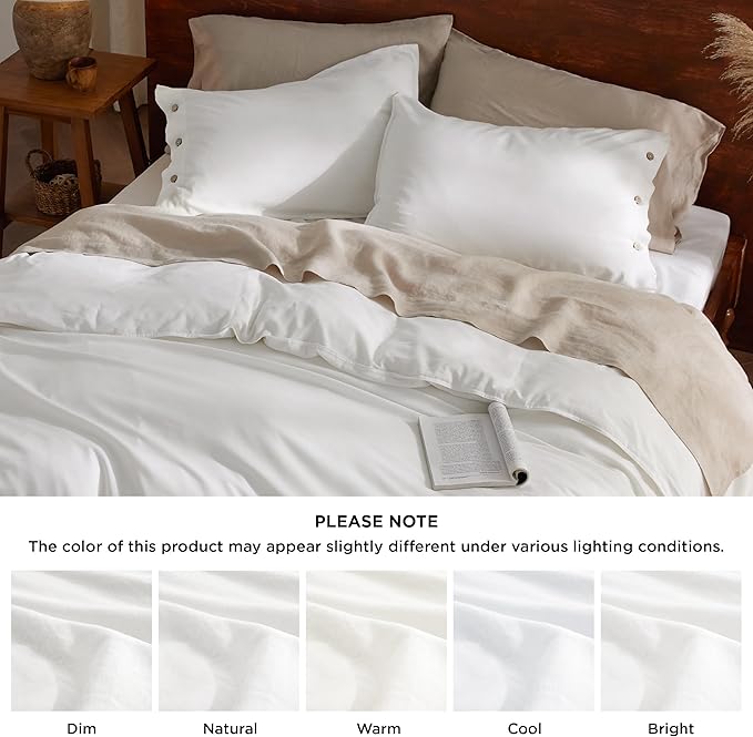 Bedsure Linen Duvet Cover King Size - Linen Cotton Blend Bedding Set, Soft & Cozy, 3 Pieces, 1 Duvet Cover 104x90 Inches and 2 Pillowcases, White Color Cooling Bedding, Comforter Sold Separately