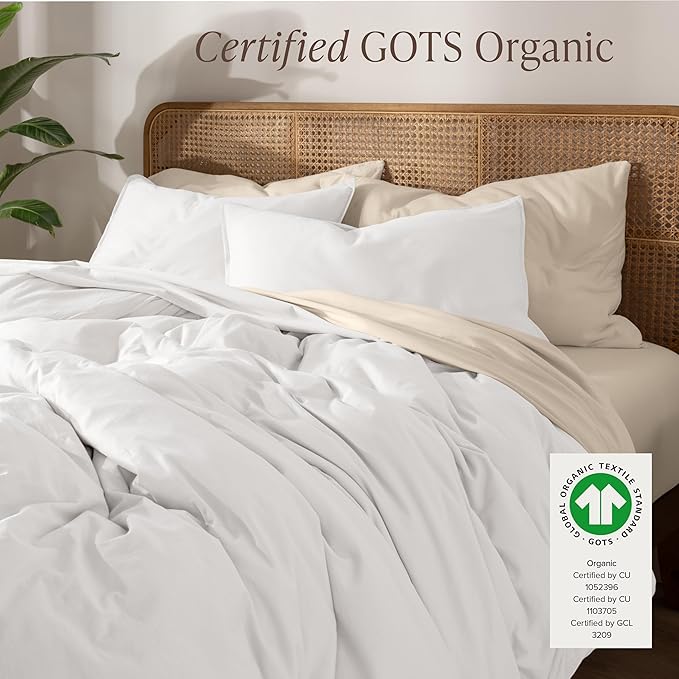 Bare Home 100% Organic Cotton Jersey Duvet Cover Set - Full/Queen Size - Ultra Soft - 100% Cotton - 3pcs - Corner Ties - Button Closure - Bedding Duvet Cover & Pillow Shams (Full/Queen, White)
