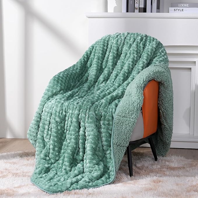 Topblan Sherpa Weighted Blanket for Adluts, Soft Cozy Jacquard Fleece Weighted Blankets Queen Size 20lbs, Thick Heavy Blanket for Sleeping, 60 x 80 inches, Sage Green