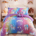 Full Size Comforter Set for Girls-4 Pieces Rainbow Unicorn Patterns Full Bedding Set with 1 Comforter, 1 Decor Pillow &2 Pillow Shams