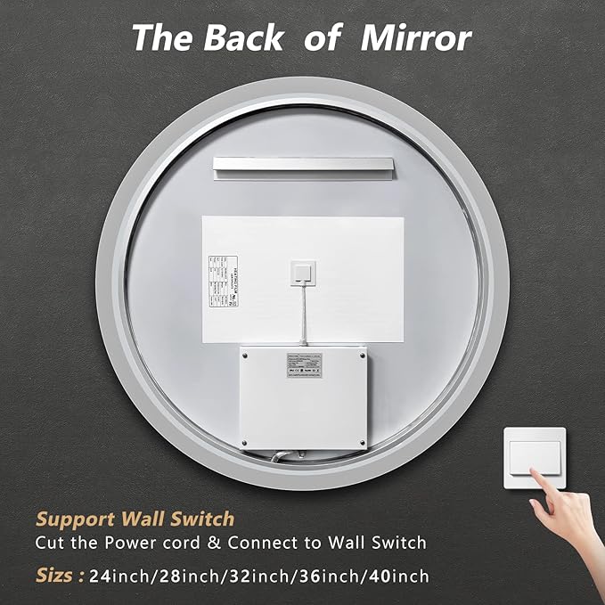 APRILSOUL 44 Inch Round LED Backlit Bathroom Mirror, Vanity Mirror with Anti-Fog, Touch Button, 3 Colors and Dimmable Light