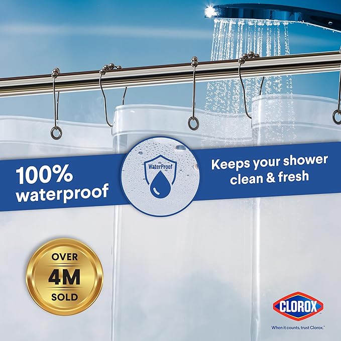 CLOROX Shower Curtain Liner, Premium Medium-Weight Durable Waterproof 6g PEVA for Bathroom with Weighted Magnets, Extra Long 72" x 78", Clear 1 Pack
