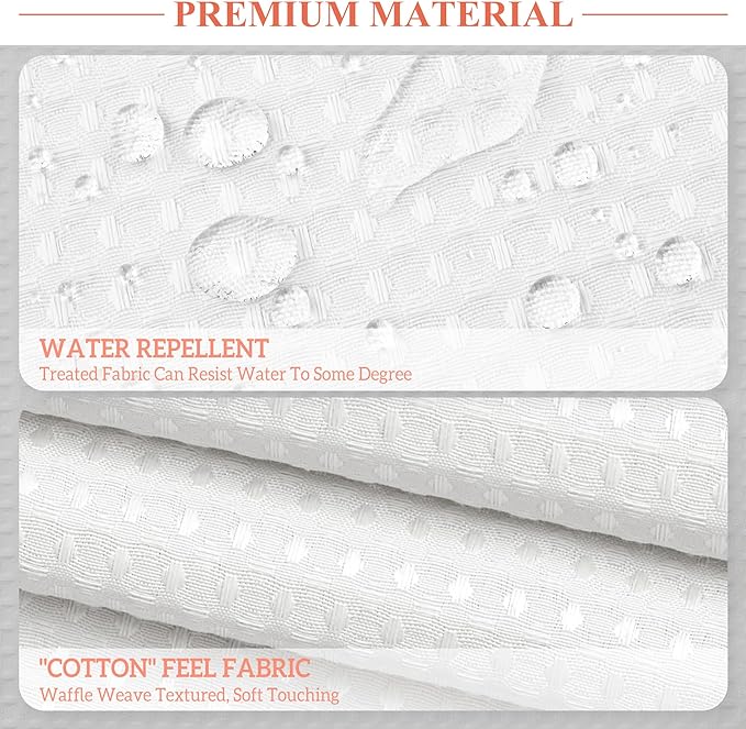 Barossa Design Waffle Weave White Shower Curtain Hotel Luxury Quality, Fabric Shower Curtains for Bathroom, Pique Pattern Cloth, Water Repellent and Machine Washable, Standard Size 71" x 72"