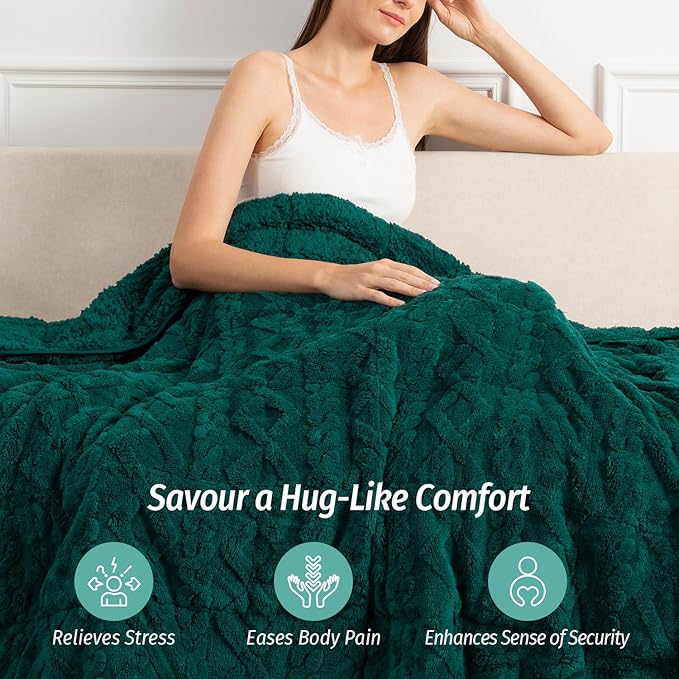 Wemore Weighted Blanket for Adults Twin Size 20 lbs, Dual Sided Soft Fuzzy Jacquard Sherpa Weighted Blankets for Sleeping, Cozy Fluffy Knitted Heavy Blanket for Couch Bed, Green, 60 x 80 inches