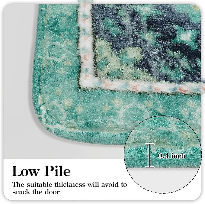 Uphome Retro Long Boho Rug Green Non-Slip Soft Bathroom Rug Runner Machine Washable Oriental Bathroom Mats Traditional Farmhouse Floral Bath Rug for Shower Tub Vanity, 20x59 inch