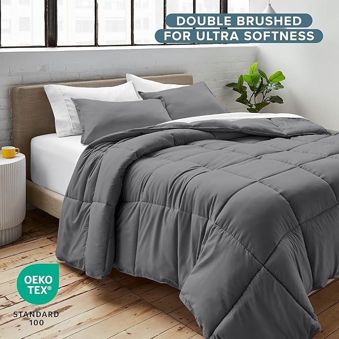 Bare Home Comforter Set - Full Size - Ultra-Soft - Goose Down Alternative - Premium 1800 Series - All Season Warmth (Full, Grey)