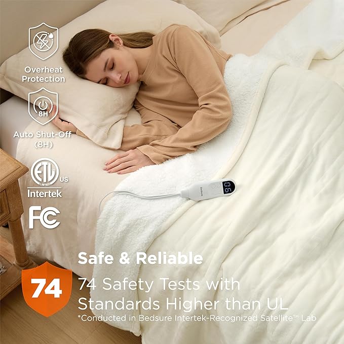 Bedsure Electric Blanket Twin - Soft Flannel Heated Blanket, Fast Heating with 10 Time Settings & 6 Heat Settings, Warm Gift for Grandma (62x84 inches, Ivory)