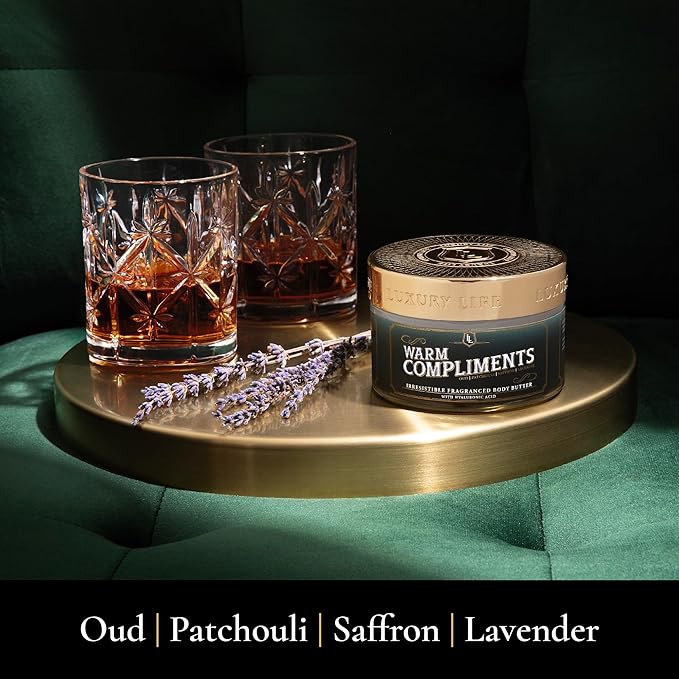 LUXURY LIFE Bed Butter - Scented, Luxurious Body Butter With All-Natural Hyaluronic Acid For Soft, Glowing, Hydrated Skin - For Men & Women - For All Skin Types - Warm Compliments Scent, 5 oz