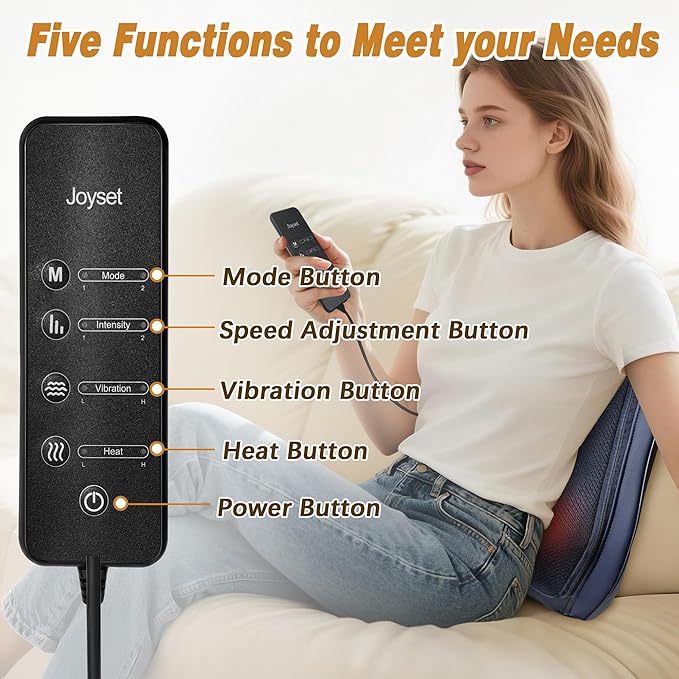 Joyset Back Massager for Back Pain Deep Tissue, Shiatsu Lower Back Neck Massager with Heat, 3D Kneading Massage Pillow for Neck Shoulder Legs, Gifts for Mom, Dad, Women