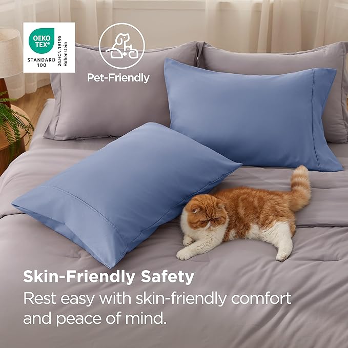 Bedsure King Size Pillow Cases Set of 2 - Slate Blue Brushed Microfiber Pillowcases 2 Pack, Super Soft Pillow Case Cover with Envelope Closure, Wrinkle, Fade and Stain Resistant, 20x36 Inches