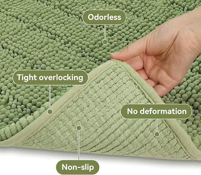 Bcoimo 36"×24" Chenille Bath Mat – Non-Slip with Backing Bath Rug Ultra-Absorbent and Machine Washable Bathroom Mat Quick-Dry Design. Ideal for Bathroom and Tub Areas