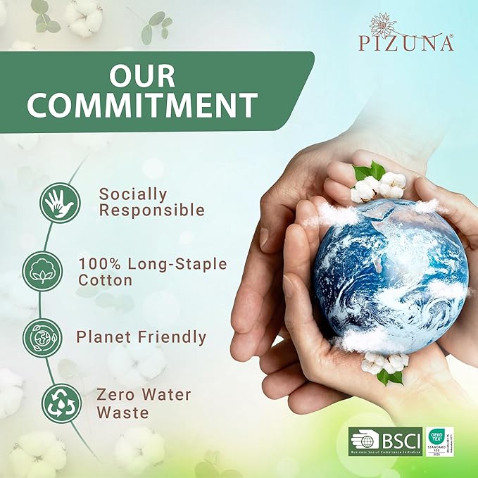 Pizuna Pure 100% Cotton King Size Sheets, 800 Thread Count Long Staple Cotton Crisp Sateen Sheets with 15inch Deep Pocket