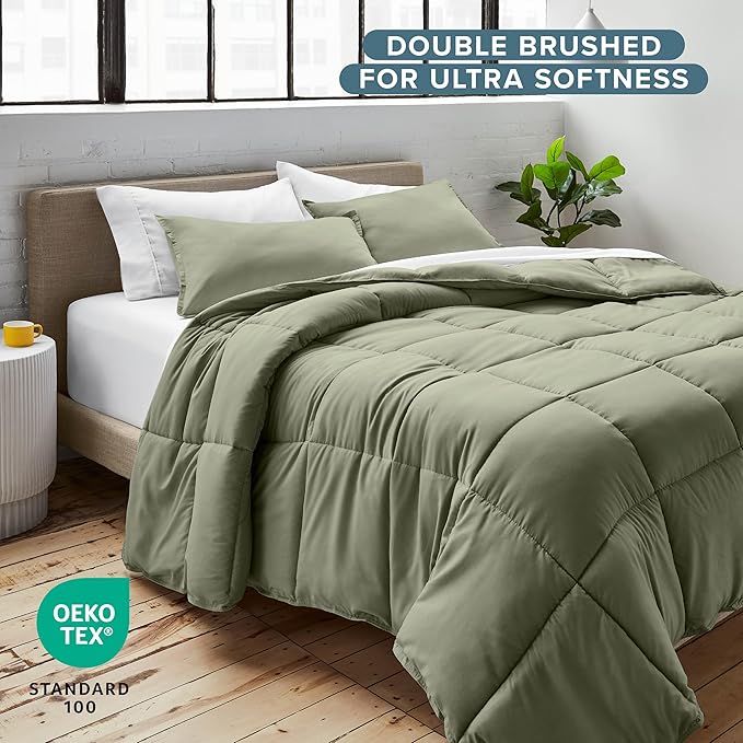 Bare Home Comforter Set - Oversized Queen Size - Ultra-Soft - Goose Down Alternative - Premium 1800 Series - All Season Warmth (Oversized Queen, Sage)