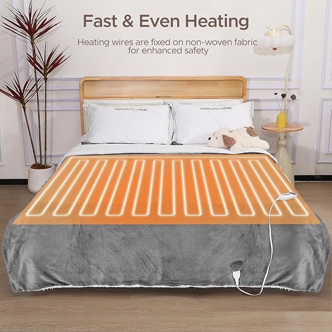 Electric Heated Blanket Twin 62''X84'', Soft & Cozy Fast Heating Blanket with 9 Heat Settings & 2-10 Hours Auto Off, ETL Certified & Overheat Protection,Gift for Grandma, Light Gray
