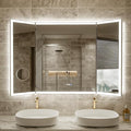 54x36 Trifold Bathroom Mirror with Lights with Removable Magnifier, 180° Foldable LED Mirror for Bathroom, Front&Backlit, Wall Mounted, Stepless Dimming, Color Temper Change, Anti Fog