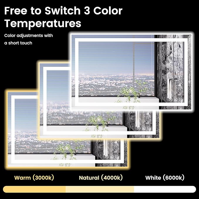 48X30 LED Bathroom Mirror with Lights, Anti-Fog, Backlit + Front Lit, Lighted Bathroom Vanity Mirror for Wall, Memory Function, Dimmable, Tempered Glass, Shatter-Proof, ETL Listed