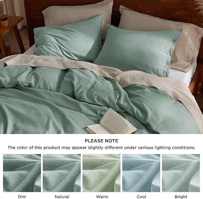 Bedsure Linen Duvet Cover King Size - Linen Cotton Blend Bedding Set, Soft & Cozy, 3 Pieces, 1 Duvet Cover 104x90 and 2 Pillowcases, Sage Green Color Cooling Bedding, Comforter Sold Separately