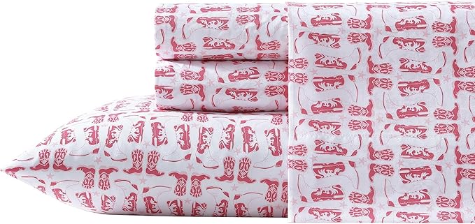 Wrangler - Queen Bed Sheets, Ultra-Soft & Lightweight Bedding with Matching Pillowcases, Lightweight Bed Set for All Season Comfort, Oeko-Tex Certified (Knockin Boots Pink)