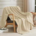 PHF 100% Cotton Waffle & Muslin Throw Blanket Large, Soft Breathable Luxury 400GSM Versatile Reversible Bedding for Couch, Great for Layering in Cold Weather, Home Decor Gift, 50" x 70", French Oak