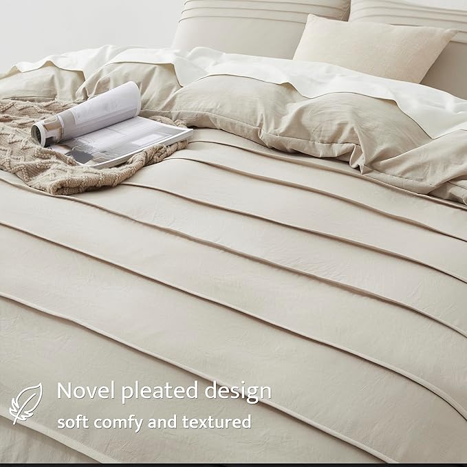 Oli Anderson Linen Grey Duvet Cover Queen Size - Pleated Queen Duvet Cover, 3PCS Soft and Breathable Textured Bedding Set with Zipper Closure(Linen,90"x90")