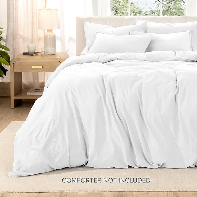 Bare Home Microfiber Duvet Cover Set - Ultra Soft Washed Microfiber - Oversized King Size - Linen-Like Look - Easy Care - Breathable Fabric - Our Softest Duvet Cover Set (Oversized King, White)