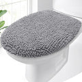 OLANLY Soft Chenille Bathroom Toilet Lid Cover, Machine Washable Seat Covers, 17.5x15, Stays in Place Rubber Backing, Fits Most Round, Elongated and Oblong Lids, Accessories Decor, Gray