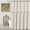 Farmhouse Shower Curtain Linen Beige Button Woven Fabric Country Rustic Western, Pleated Beige Stripe 72" W x 84" L
