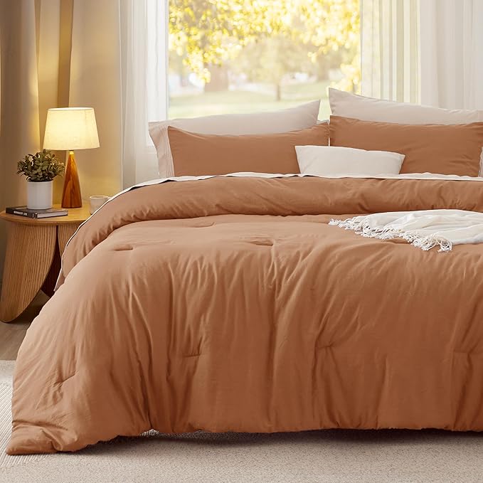 Bedsure Full Size Comforter Set, Pumpkin Soft Prewashed Bedding for All Seasons, 3 Pieces GentleSoft™ Warm Down Alternative Bed Set, 1 Lightweight Comforter (82"x86") and 2 Pillowcases (20"x26")