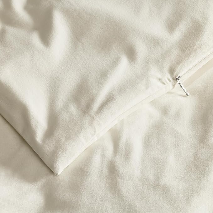 BOLL & BRANCH Flannel Duvet Set - Full/Queen, Cream - Luxury 100% Organic Cotton - 1 Duvet Cover, 2 Shams - Velvety Soft, Warm & Breathable Weave