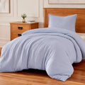 Amazon Basics Jacquard Geometric Microfiber 2-Piece Duvet Cover Set, Includes 1 Duvet Cover and 1 Pillow Sham, Twin, Blue Striped