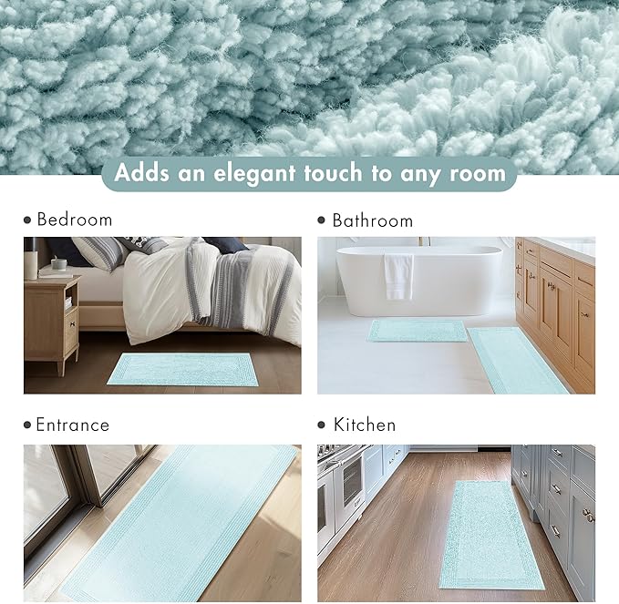 Madison Park Splendor Reversible 100% Cotton Tufted Bathroom Rug-3000 GSM Hotel Quality Luxurious Plush Medium Pile Bath Mat Absorbent, Quick Dry, Shower Room Décor, 24x36 Blue