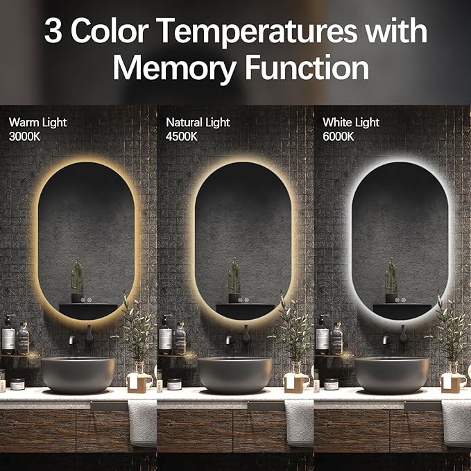 Niccy Oval LED Bathroom Vanity Mirror, 32x20inch Frameless Backlit Mirror with Light, Smart Anti-Fog Waterproof Mirror with Memory Function Dimmable Lighted Mirror