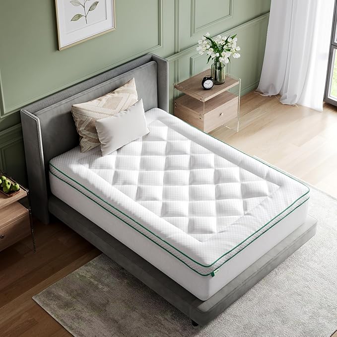 Novilla Twin XL Mattress Topper, Extra Thick Pillow Top Mattress Pad with Down Alternative, Breathable Mattress Cover with for 8-21", Machine Washable Fitted Mattress Protector – Green-White