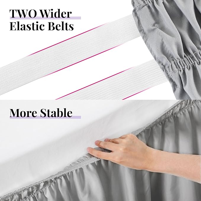RIMELA Light Grey Bed Skirt King Size 12 Inch Drop, Elastic Bed Skirting for Bed Base and Frame, Bedding Dust Ruffle Easy to Install, Lightweight Wrap Around Adjustable Bedskirt