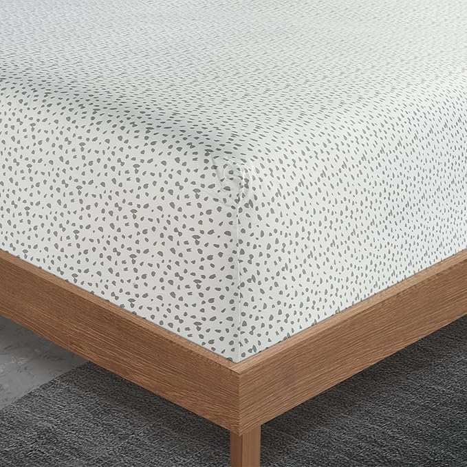 LANE LINEN King Size Sheets – 450 Thread Count Long-Staple 100% Cotton King Bed Sheets, Sustainably Produced & Oeko-Tex Certified, Soft Silky Sateen Finish, 15" Deep Pocket Fitted Sheet – Misty Dot