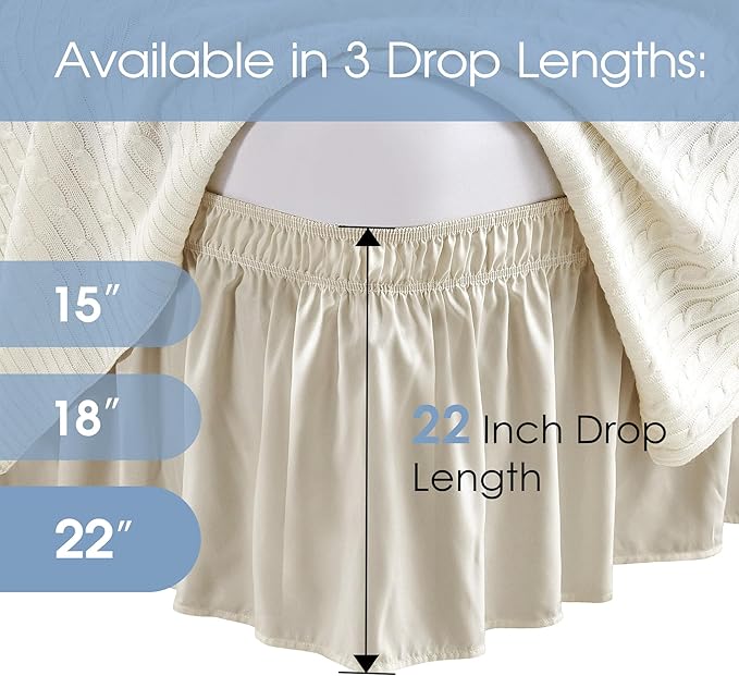 FreshCulture King Bed Skirt, Dust Ruffle for King Size Bed, Easy Fit with 22-Inch Tailored Drop, Elastic Wrap Around Bed Skirt King Size, Hotel Quality Bed Skirts for Adjustable Bed (Cream)