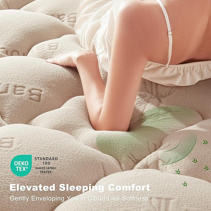 BEDLORE Queen Mattress Topper Viscose Derived from Bamboo, Thick Pillow Top Mattress Pad with Stretchable Pockets for 6-18 inches Mattress, Soft Mattress Topper for Back Pain Relief(Beige)