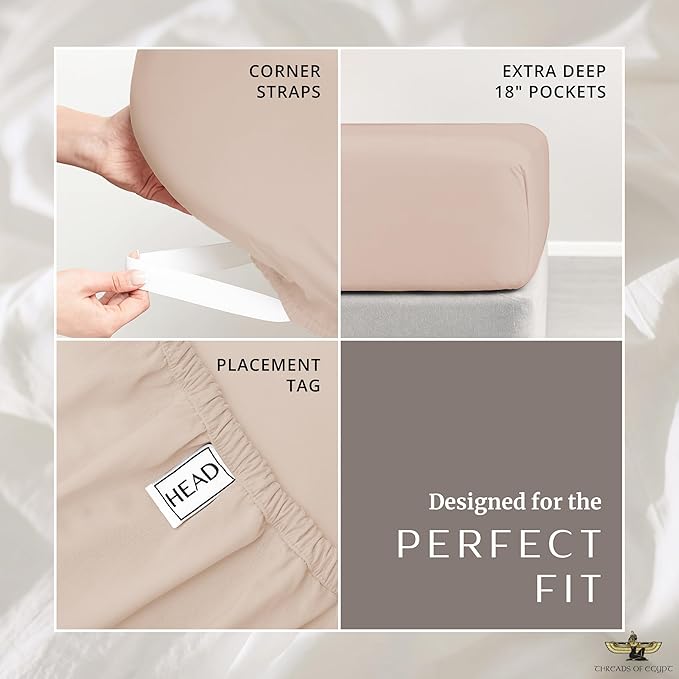100% Egyptian Cotton Sheets Queen Size | 1200 Thread Count | CEA Gold Seal Certified | Ultra Soft | Cooling for Hot Sleepers | 18" Deep Pocket | Queen Size [Dune]