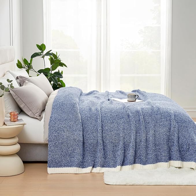 Snuggle Sac Royal Blue Twin Size Reversible Super Soft Blanket for Bed and Sofa, Heather Blue, 60x80 inches