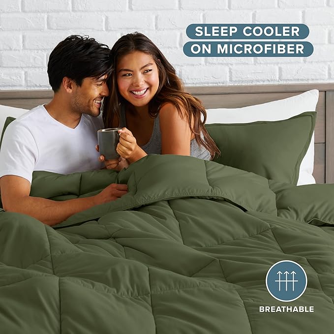 Bare Home Comforter Set - King/California King Size - Ultra-Soft - Goose Down Alternative - Premium 1800 Series - All Season Warmth (King/Cal King, Cypress Green)