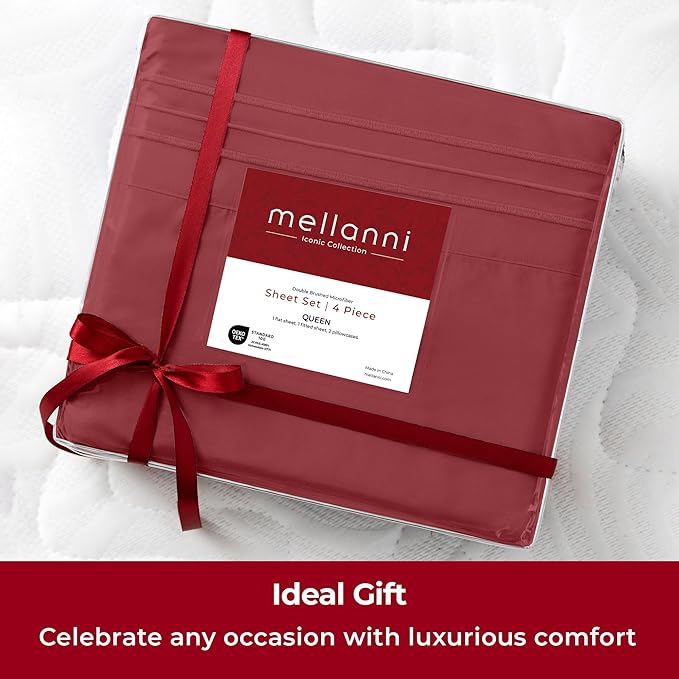 Mellanni Extra Deep Twin Sheets - 3 PC Iconic Collection Bedding - Hotel Luxury, Ultra Soft, Cooling Bed Sheets - Wrinkle, Fade, Stain Resistant (Twin, Brick Red)