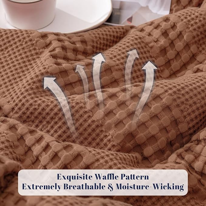 PHF Cooling Waffle Blanket King Size, Lightweight 60% Rayon Derived from Bamboo & 40% Cotton Breathable Blanket for Hot Sleepers, Soft and Luxury for Bed Couch and Sofa, 104"x90", Burnt Umber